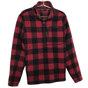 The North Face Red Black Buffalo Check 1/4 Zip Fleece Pullover Mens M